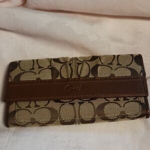 Coach Signature Brown and Tan Long Wallet